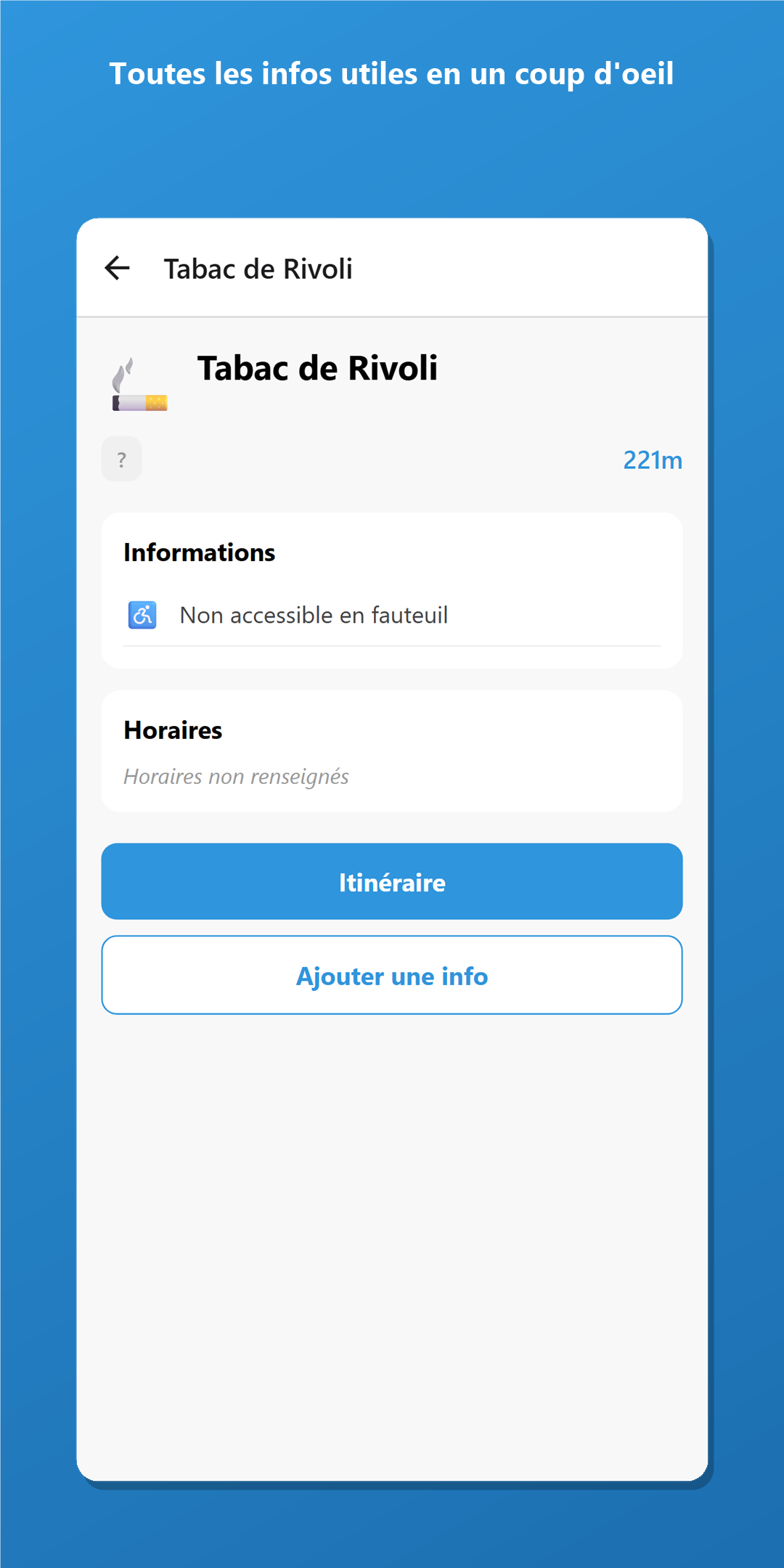 Fiche détaillée d'un lieu — infos, horaires, itinéraire